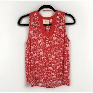 Maeve Anthropologie Red White Safari Print V-Neck Sleeveless Top Size 4 MSRP $70